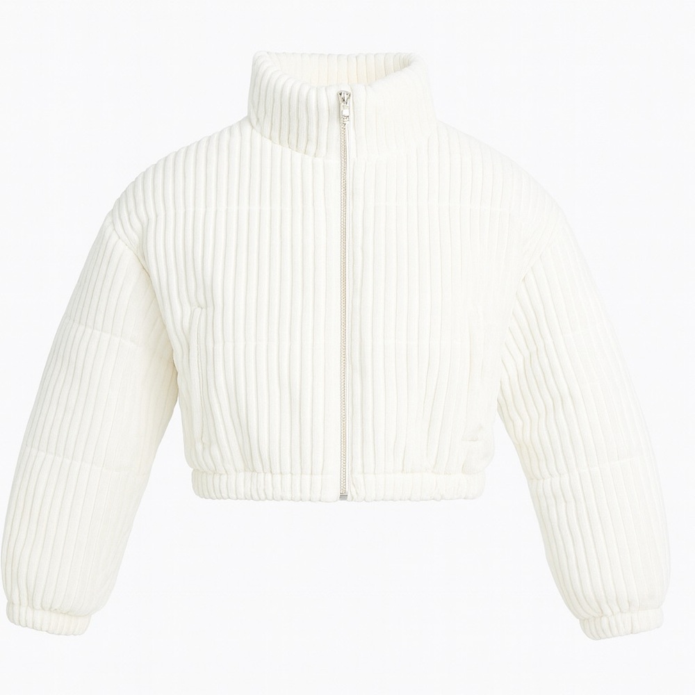 Miami Cream Textured Cropped Puffer Jacket